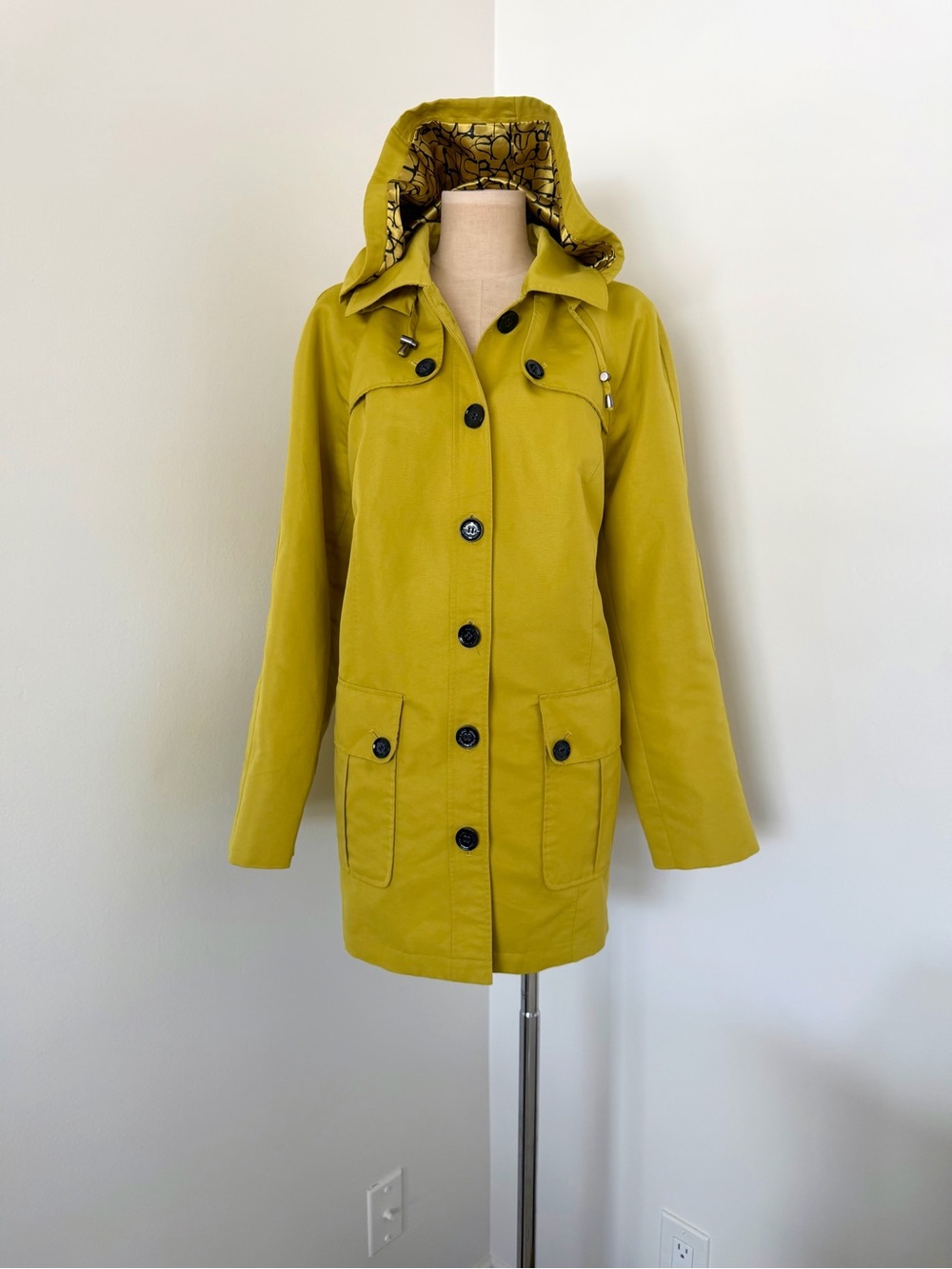 Dennis Basso yellow removable Hooded rain Coat